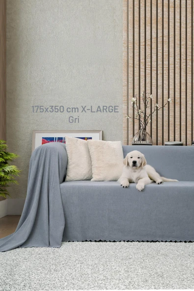 Kaymaz Koltuk Örtüsü Çift Taraflı Mikrofiber Şönil 175x350 cm XL- Gri – Kedi Köpek ve Çocuk Dostu ürün görseli 1