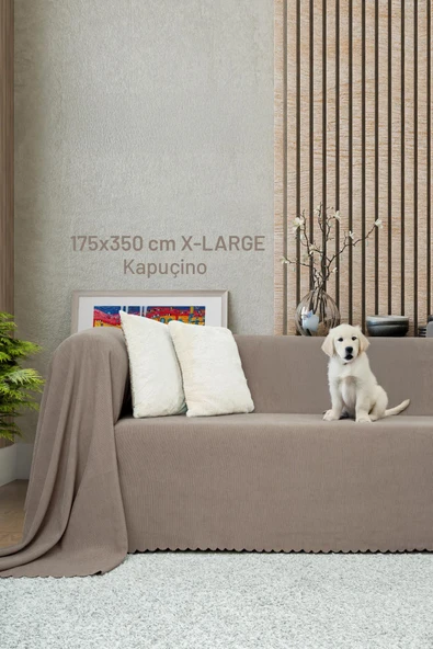 Kaymaz Koltuk Örtüsü Çift Taraflı Mikrofiber Şönil 175x350 cm XL- Kapuçino – Kedi Köpek ve Çocuk Dostu ürün görseli 1