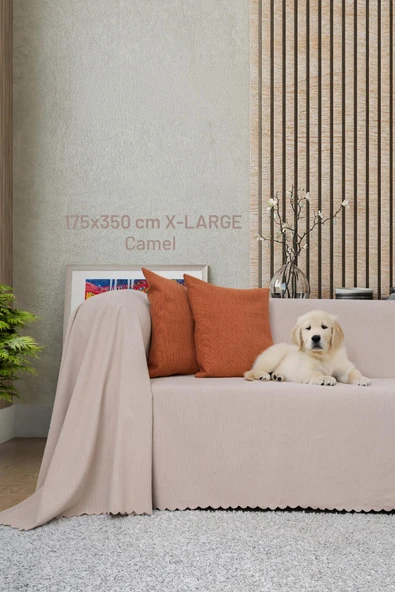 Kaymaz Koltuk Örtüsü Çift Taraflı Mikrofiber Şönil 175x350 cm XL- Camel – Kedi Köpek ve Çocuk Dostu ürün görseli 1