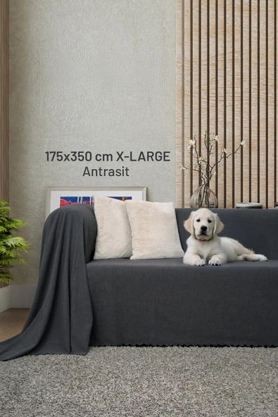 Kaymaz Koltuk Örtüsü Çift Taraflı Mikrofiber Şönil 175x350 cm XL- Antrasit – Kedi Köpek ve Çocuk Dostu ürün görseli 1