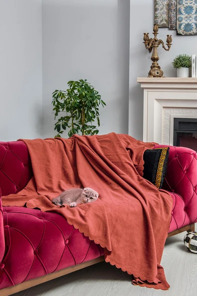 Kaymaz Koltuk Örtüsü Çift Taraflı Mikrofiber Şönil 175x350 cm XL- Kiremit – Kedi Köpek ve Çocuk Dostu ürün görseli 1