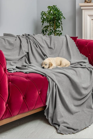 Kaymaz Koltuk Örtüsü Çift Taraflı Mikrofiber Şönil 175x350 cm XL- Kurşun – Kedi Köpek ve Çocuk Dostu ürün görseli 1