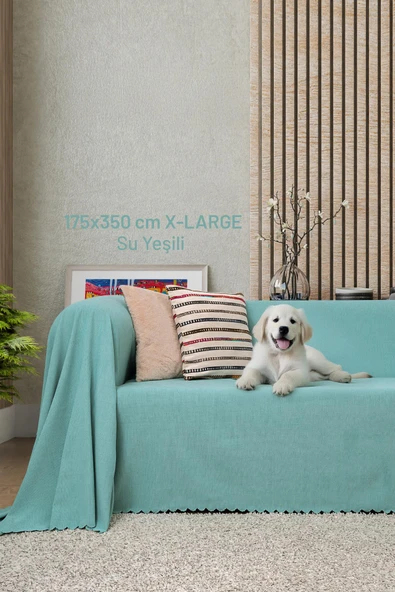 Kaymaz Koltuk Örtüsü Çift Taraflı Mikrofiber Şönil 175x350 cm XL- Su Yeşili – Kedi Köpek ve Çocuk Dostu ürün görseli 1