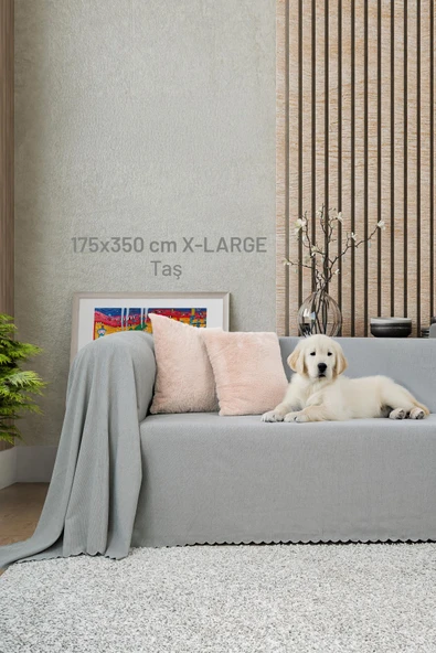 Kaymaz Koltuk Örtüsü Çift Taraflı Mikrofiber Şönil 175x350 cm XL- Taş – Kedi Köpek ve Çocuk Dostu ürün görseli 1
