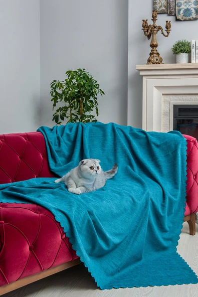 Kaymaz Koltuk Örtüsü Çift Taraflı Mikrofiber Şönil 175x350 cm XL- Turkuaz – Kedi Köpek ve Çocuk Dostu ürün görseli 1