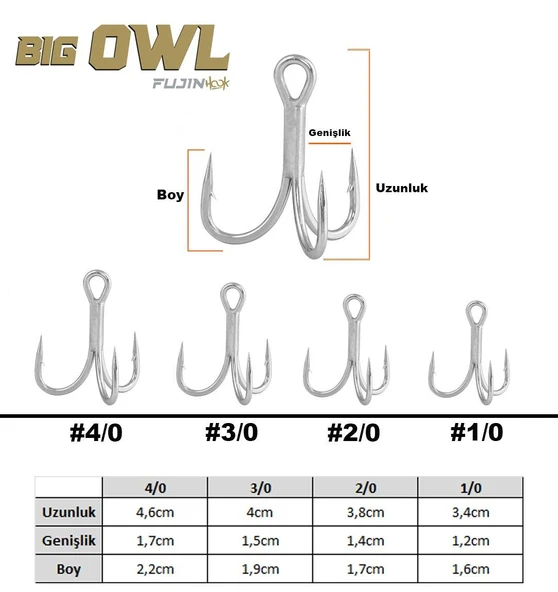 Fujin Big OWL Süper Anti-Rust Üçlü Kanca - Resim 2