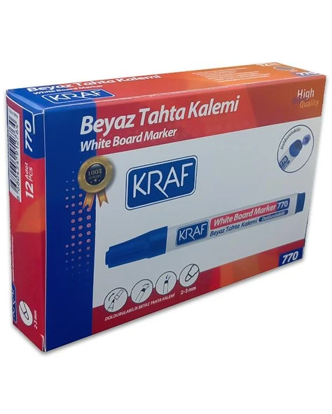 Kraf Doldurulabilir Beyaz Tahta Kalemi Mavi 12li Kutu 770 ürün görseli 1