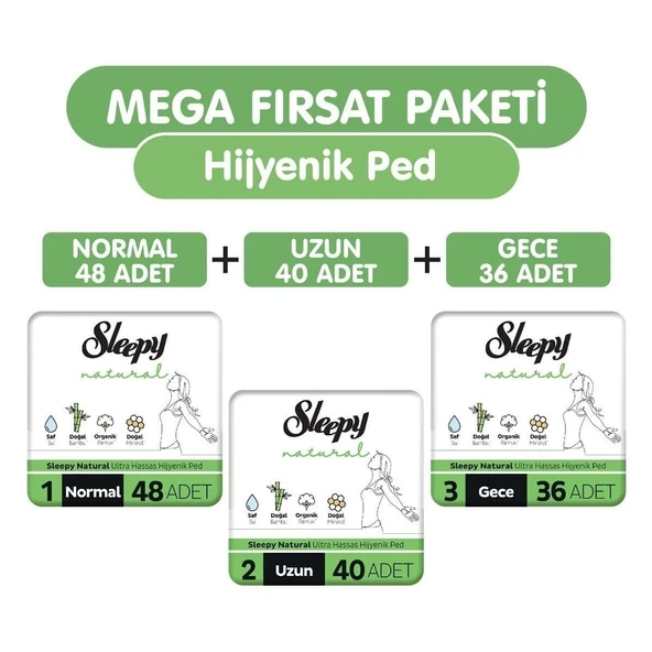 Sleepy Natural Ultra Hassas Hijyenik Ped 124 Adet Ped Mega Fırsat Paketi ürün görseli 1