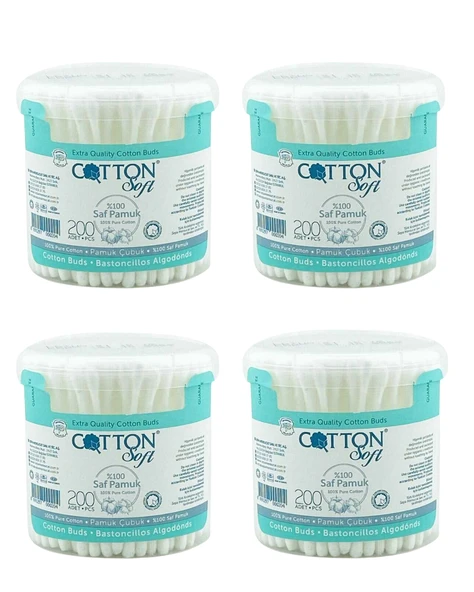 Cotton Soft Pamuk Kulak Temizleme Pamuğu 200 Adet Kulak Çubuğu x 4 Paket ürün görseli 1
