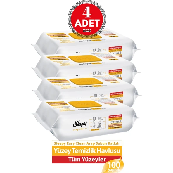 Sleepy Yüzey Temizleme Havlusu Arap Sabunlu 100'lü 4 Adet ürün görseli 1