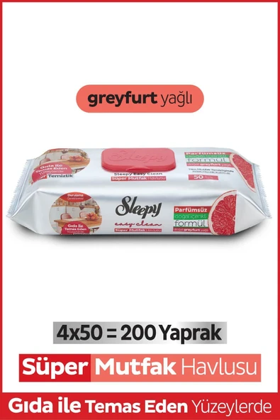 Sleepy Easy Clean Süper Yüzey Temizlik Mutfak Havlusu Greyfurt Yağlı 4x50 (200 YAPRAK) ürün görseli 1