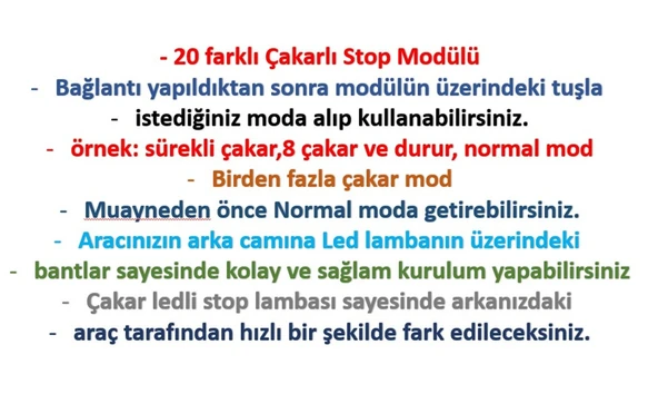 Çakar Modüllü 20 Modlu 48 Ledli Arka Cam 3.stop Lambası 12v. - Resim 5