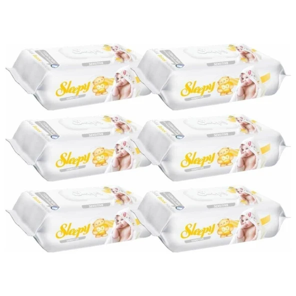 Sleepy Islak Havlu Mendil Sensitive 90 Yaprak 6'lı Paket ürün görseli 1