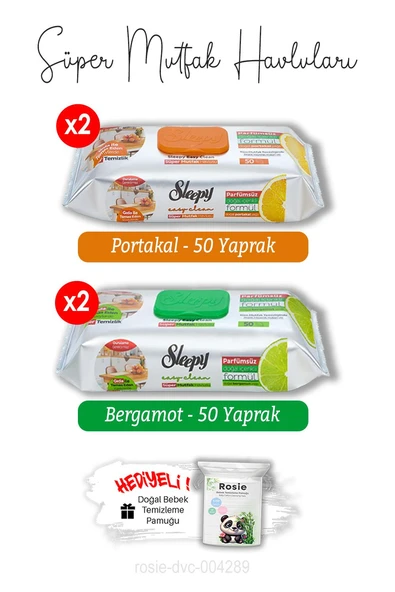 Süper Mutfak Havlusu Bergamot (x2) ve Portakal (x2) 50'li ve ROSIE ürün görseli 1
