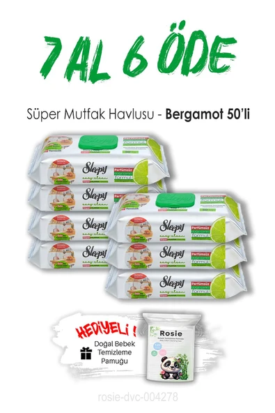 Sleepy 7 AL 6 ÖDE Bergamotlu Süper Mutfak Havlusu 50'li ve ROSIE ürün görseli 1