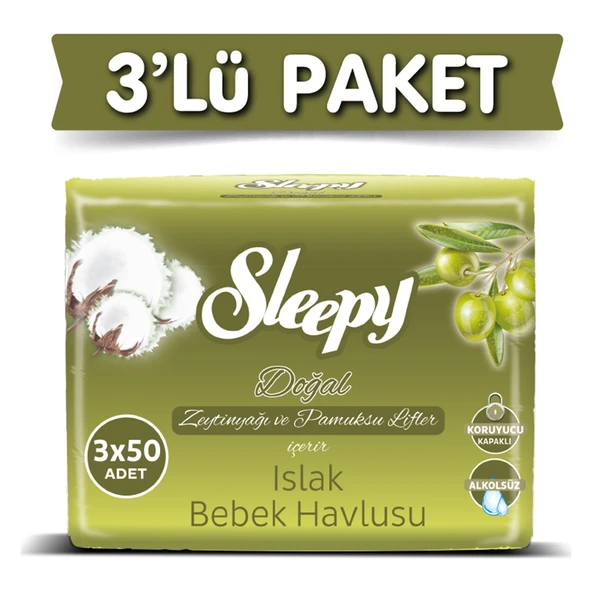 Sleepy Zeytinyağı Islak Havlu 3 X 50'li ürün görseli 1