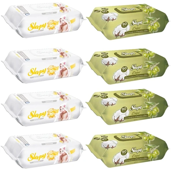 Sleepy Sensitive Islak Havlu 90'lı 4 Adet + Zeytinyağlı 90'lı 4 Adet ürün görseli 1