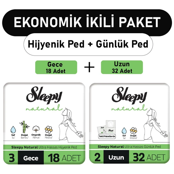 Sleepy Natural Ultra Ped Gece 18 Adet + Uzun Günlük Ped 32 Adet ürün görseli 1