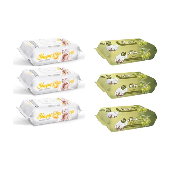 Sleepy Sensitive Islak Havlu 90'lı x 3 Adet + Zeytinyağlı 90'lı x 3 Adet ürün görseli 1