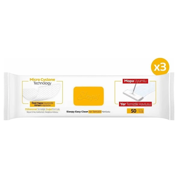 Sleepy Easy Clean Arap Sabunu Katkılı Mopa Uyumlu Yer Temizlik Havlusu 3X50 (150 Yaprak) ürün görseli 1