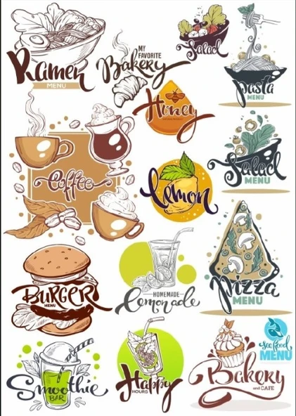 Yemek Yazı Tipi Sticker Set ürün görseli 1