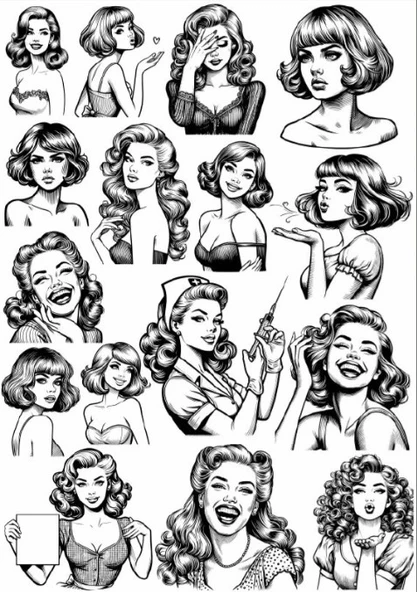 Siyah Beyaz Kız Sticker Set ürün görseli 1