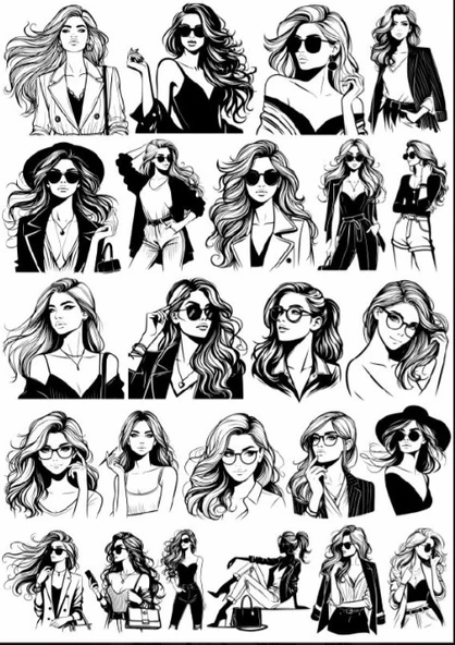 Sİyah Beyaz Kız Sticker Set ürün görseli 1
