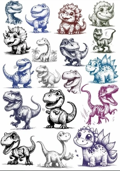 Siyah Beyaz Dinazor Sticker Set ürün görseli 1