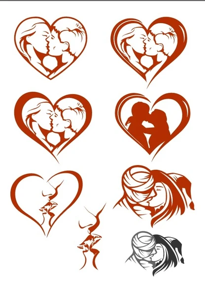 Kalp Öpüşen Çift Sticker Set ürün görseli 1