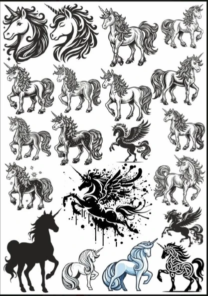 Siyah Beyaz Unicorn Sticker Set ürün görseli 1
