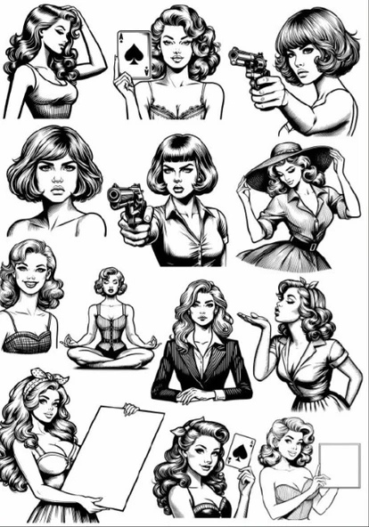 Siyah Beyaz Kız Sticker Set ürün görseli 1