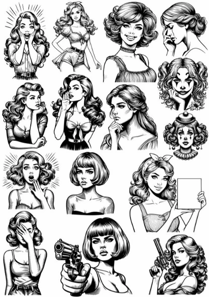 Siyah Beyaz Kız Sticker Set ürün görseli 1