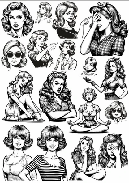 Siyah Beyaz Kadın Sticker Set ürün görseli 1