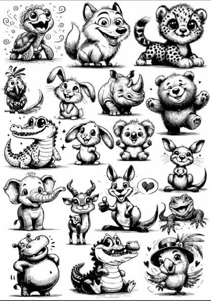 Siyah Beyaz Havyanlar Sticker Set ürün görseli 1