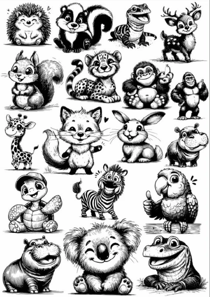 Siyah Beyaz Havyanlar Sticker Set ürün görseli 1