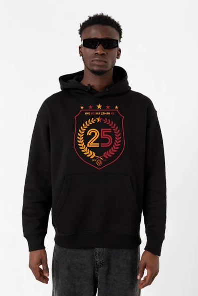 25 Şampiyonluk Yine Biz Siyah Erkek 3ip Kapşonlu Sweatshirt ürün görseli 1