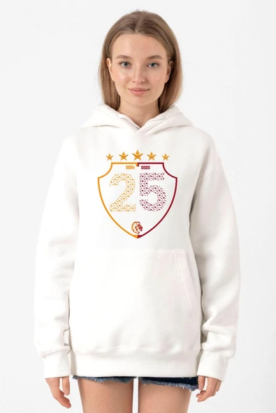 25 Şampiyonluk Shield Beyaz Kadın 3ip Kapşonlu Sweatshirt ürün görseli 1