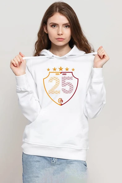 25 Şampiyonluk Shield Beyaz Kadın 3ip Kapşonlu Sweatshirt ürün görseli 1