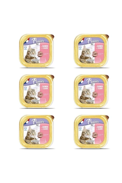 Plaisir Somon Balıklı Pate Kısırlaştırılmış ve Yetişkin Kedi Yaş Maması 100 Gr x 6 Adet - 6’lı Avantaj Paketi ürün görseli 1