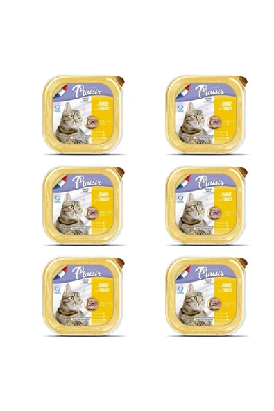 Plaisir Hindi Etli Pate Kısırlaştırılmış ve Yetişkin Kedi Yaş Maması 100 Gr x 6 Adet - 6’lı Avantaj Paketi ürün görseli 1
