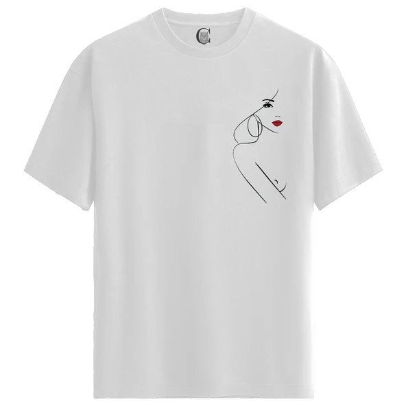 Grace Line - %100 Pamuklu Kadın Beyaz Tişört - Premium Quality ürün görseli 1