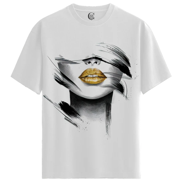 Golden Whisper - %100 Pamuklu Kadın Beyaz Tişört - Premium Quality ürün görseli 1