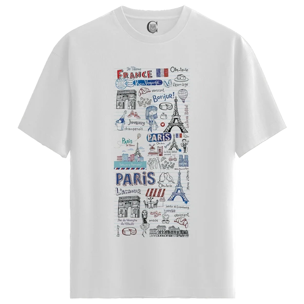 Paris Notes - %100 Pamuklu Kadın Beyaz Tişört - Premium Quality ürün görseli 1