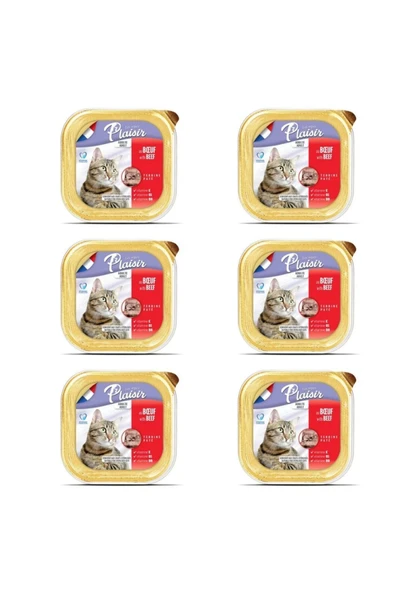 Plaisir Biftek (Sığır) Etli Pate Kısırlaştırılmış ve Yetişkin Kedi Yaş Maması 100 Gr x 6 Adet - 6’lı Avantaj Paketi ürün görseli 1