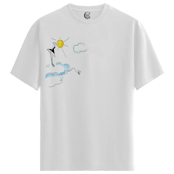 Cloud Steps - %100 Pamuklu Kadın Beyaz Tişört - Premium Quality ürün görseli 1