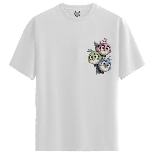 Cute Birds - %100 Pamuklu Kadın Beyaz Tişört - Premium Quality ürün görseli 1