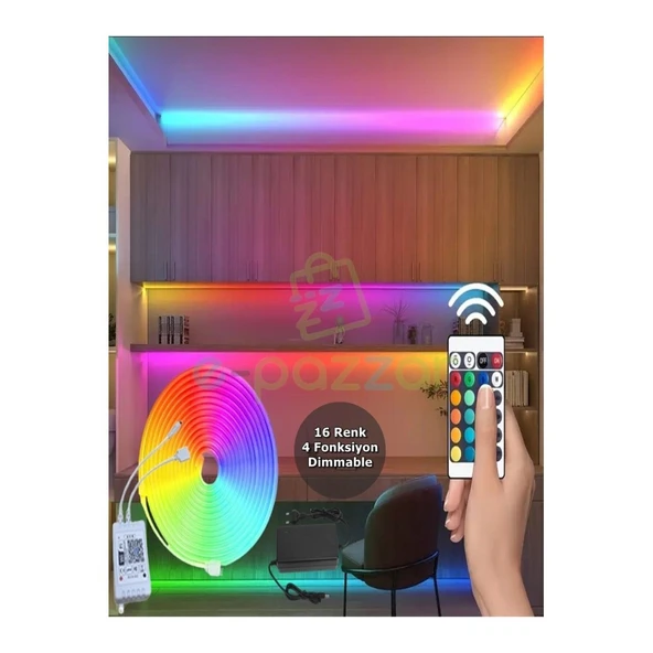 5 Metre 16 Renk RGB Esnek Şerit Neon LED Uzaktan Kumandalı 4 Fonksiyon ürün görseli 1