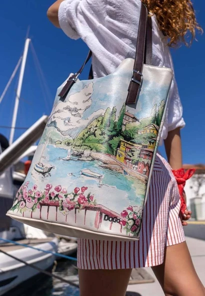 Kadın Vegan Deri Mavi Omuz Çantası - Lago di Como Tasarım ürün görseli 1