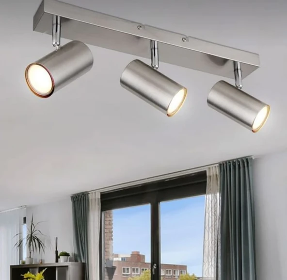 demet habek mylights  60cm  inox metal gövdeli     gün ışığı led ampullü hareketli spor spot modern led avize ürün görseli 1