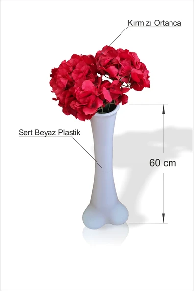 Kaliteli Düz Beyaz Konik 60 Cm İnce Belli Geniş Tabanlı Vazo Büyük Kırmızı Ortanca Kaliteli Çiçek ürün görseli 1